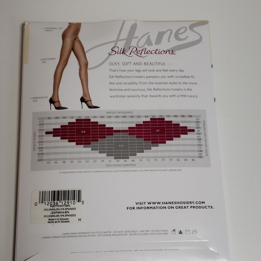 Hanes control top silky sheer black hosiery AB - Picture 3 of 4